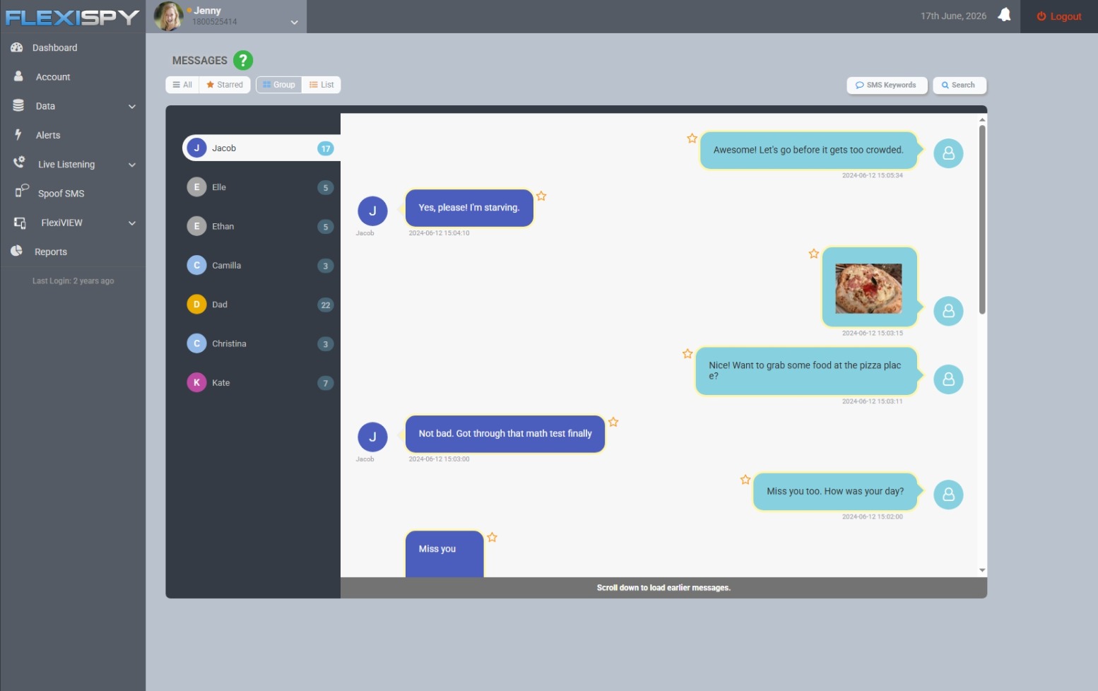 FlexiSPY SMS view showing how to recognize a phishing text sent to your child