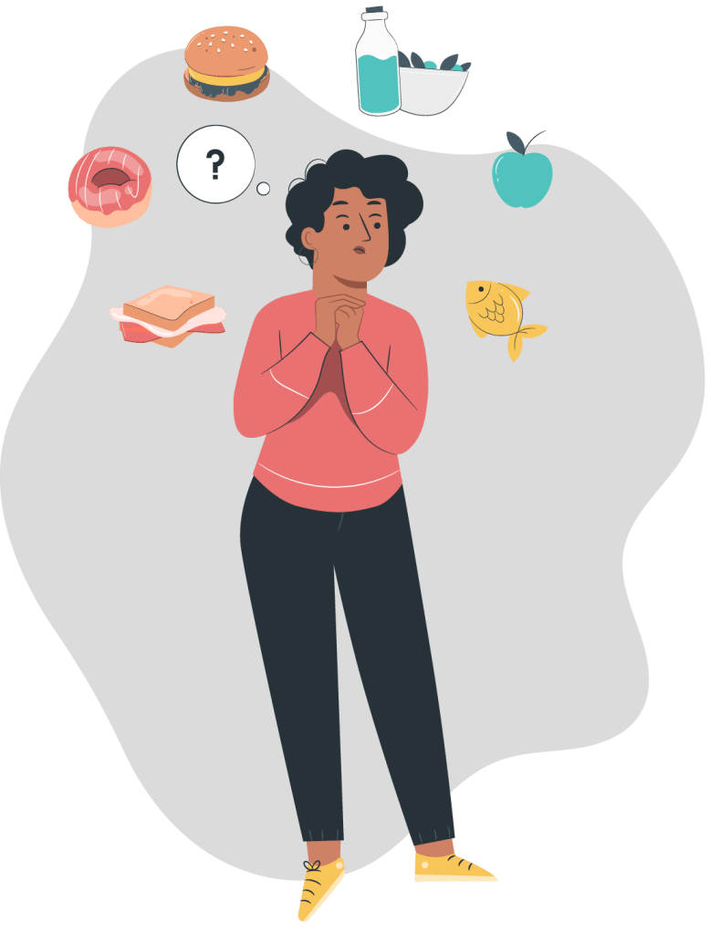illustration d'une femme se demandant quels aliments sont bons pour sa santé