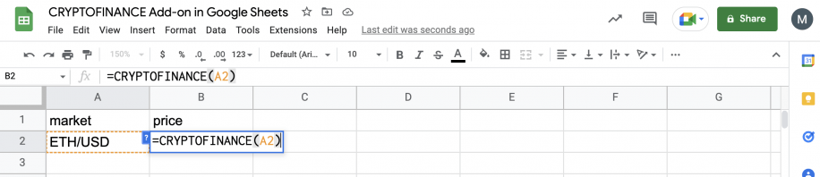How to Use CRYPTOFINANCE Add-On for Google Sheets | Layer Blog (9) How to Use CRYPTOFINANCE Add-On for Google Sheets | Layer Blog (9)
