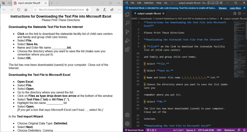 Convert Markdown To PDF And PDF To Markdown In Python