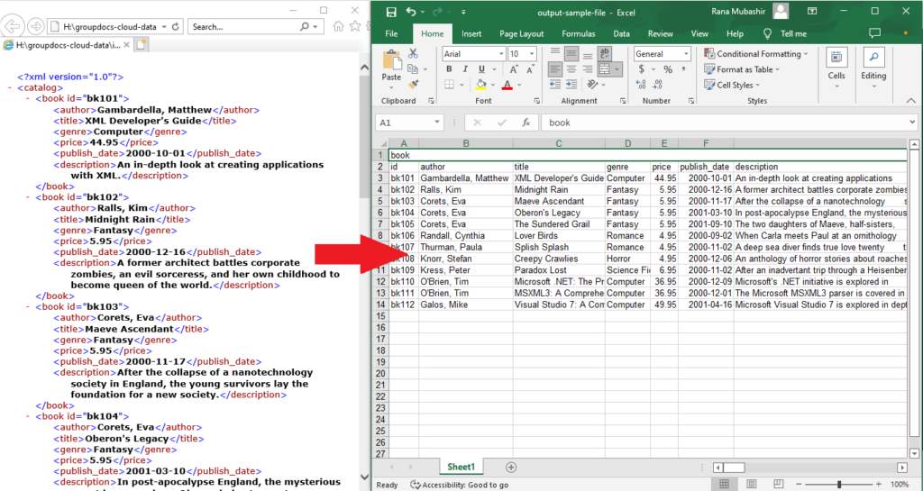 Convert xml to excel and excel to xml in python