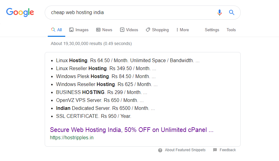 Featured Snippet, Featured Snippet? Know How You Can Achieve It, Hostripples Web Hosting