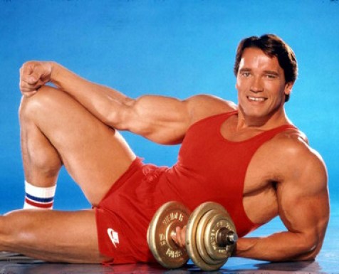 poster of arnold schwarzenegger in red lycra