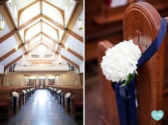 Wedding ceremony setup with floral decorations.