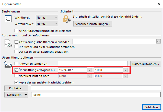 Outlook übermittlung Verzögern Sieht Das Der Empfänger