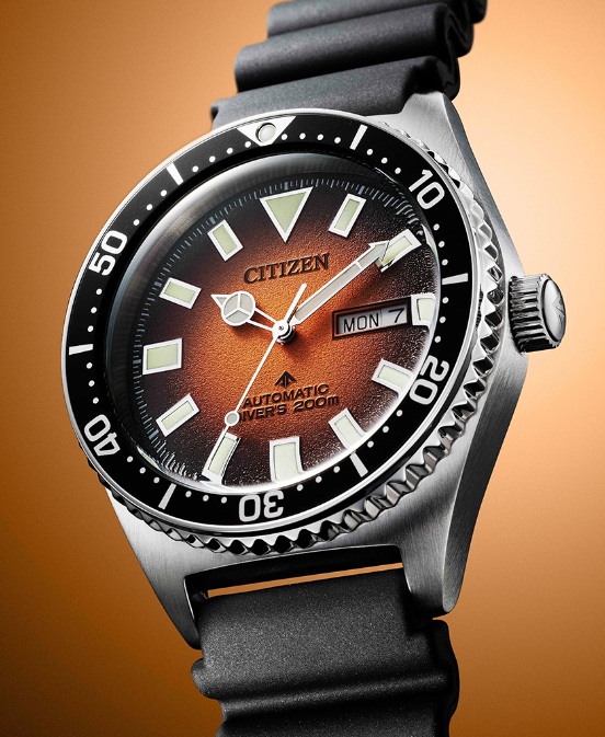 Tekstur berbutir pada dial Citizen Promaster Diver NY0120-01Z
