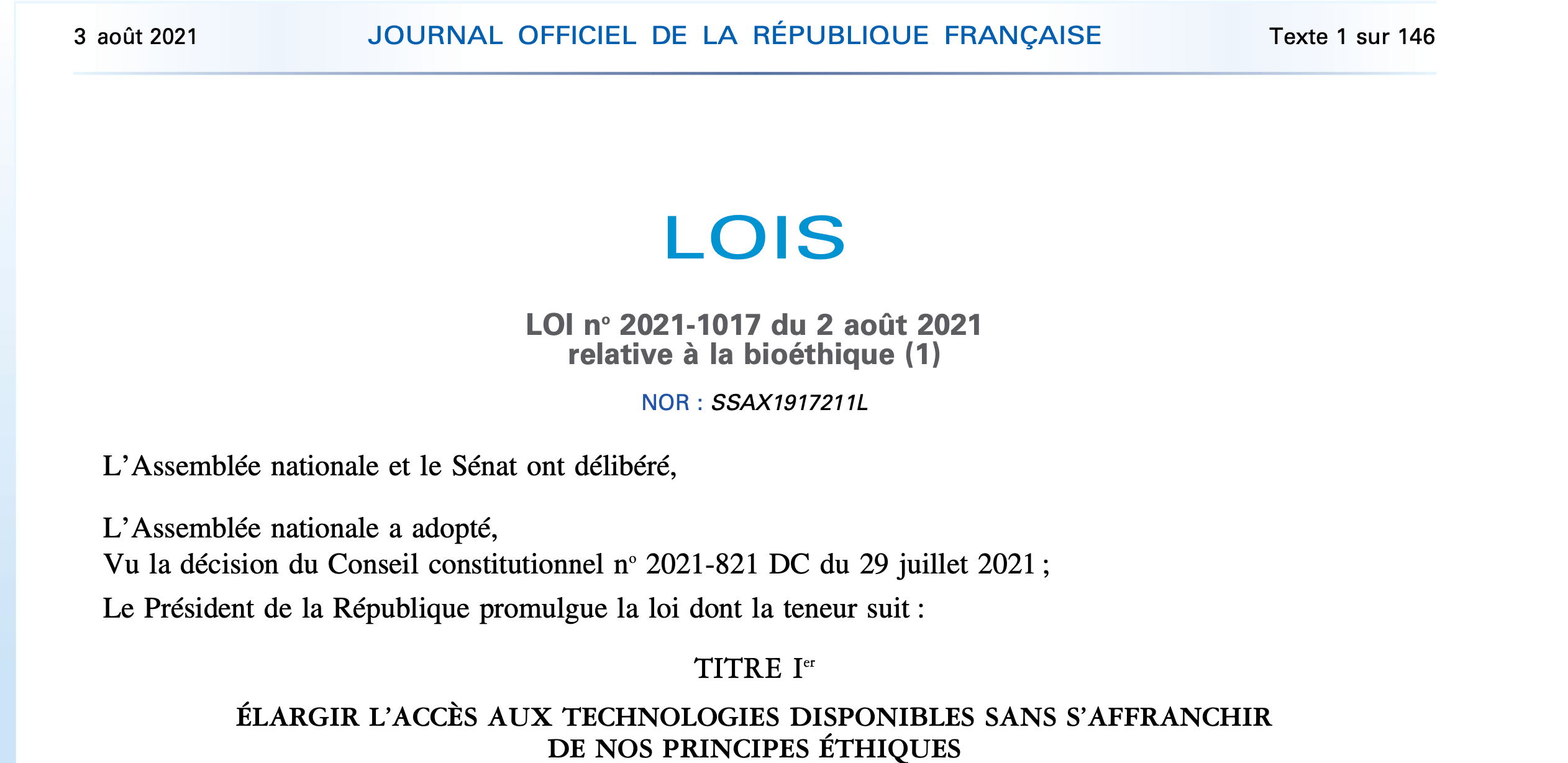 Article L 372 Du Code De La Santé Publique Voici la nouvelle loi Bioéthique