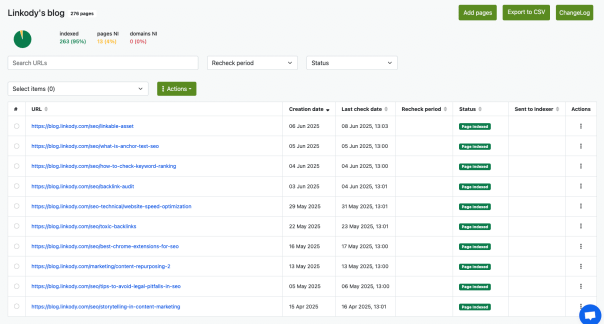 Screenshot of IndexCheckr interface