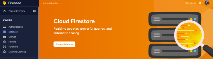 A screenshot of the Firestore dashboard.