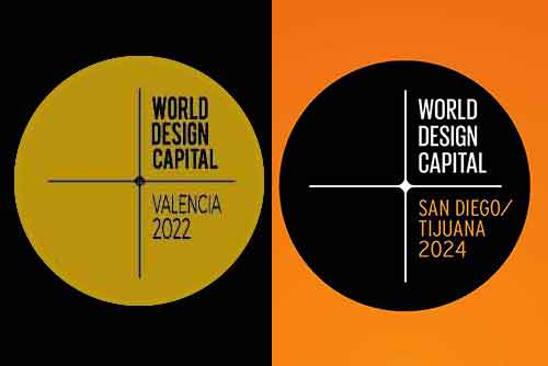 Logo de Valencia y logo neutro de San diego y Tijuana Capital del Diseño WDC 2022
