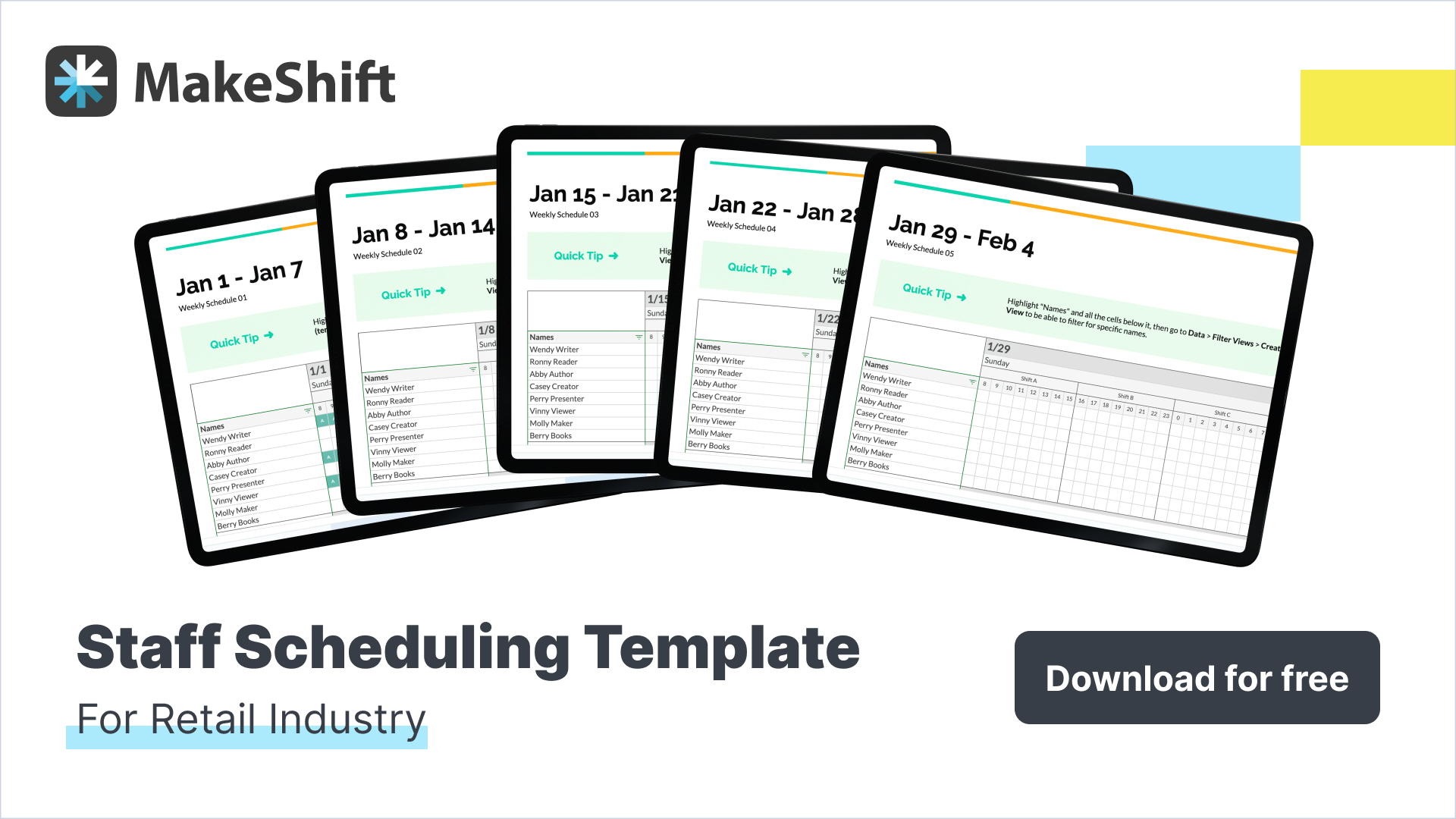 Efficient Retail Work Schedule For Improved Operations Excel Template - Download Modern Light Illustration | Desktop
