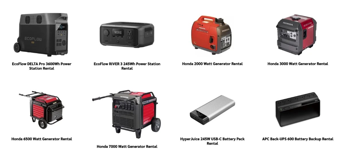 best generator for film production rental lineup featuring Honda inverter generators and silent EcoFlow portable battery stations