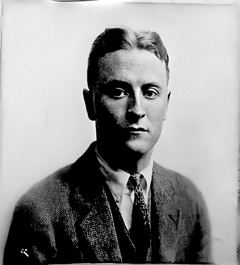 F. S. Fitzgerald's passport photo, colorized and enhanced by MyHeritage