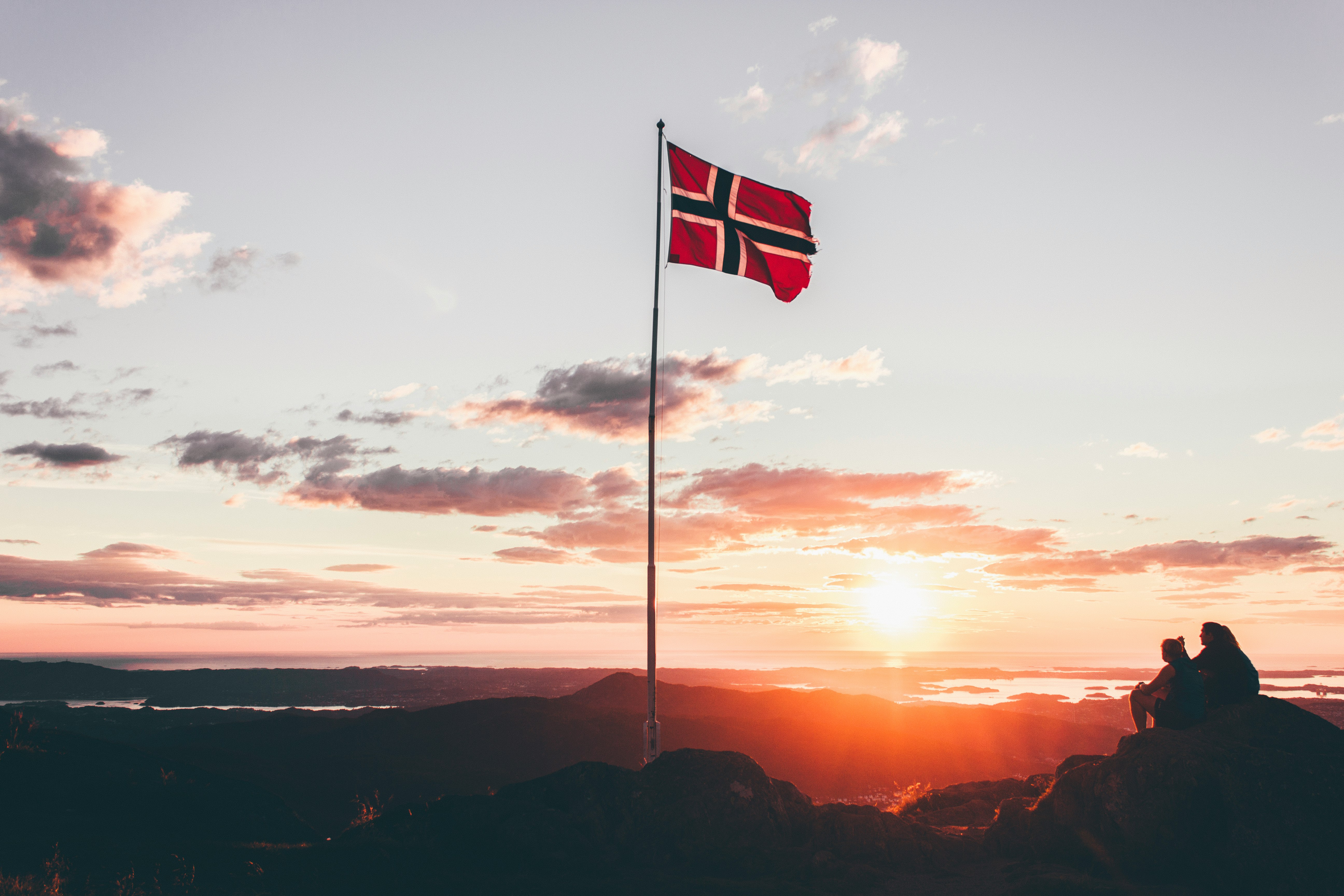 Norway flag at sunset