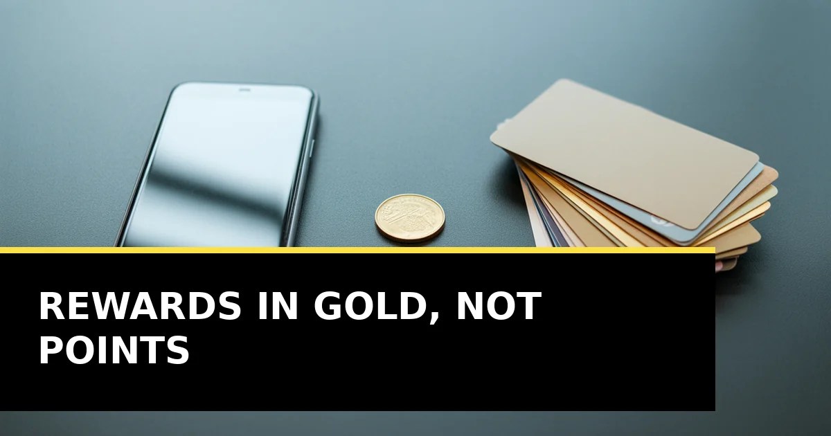 A smartphone on a desk beside a small gold coin and a stack of gift cards