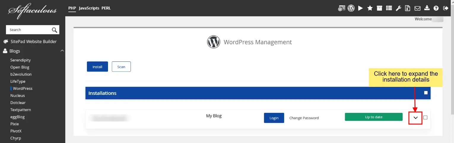 Expand WordPress installation details Expand WordPress installation details