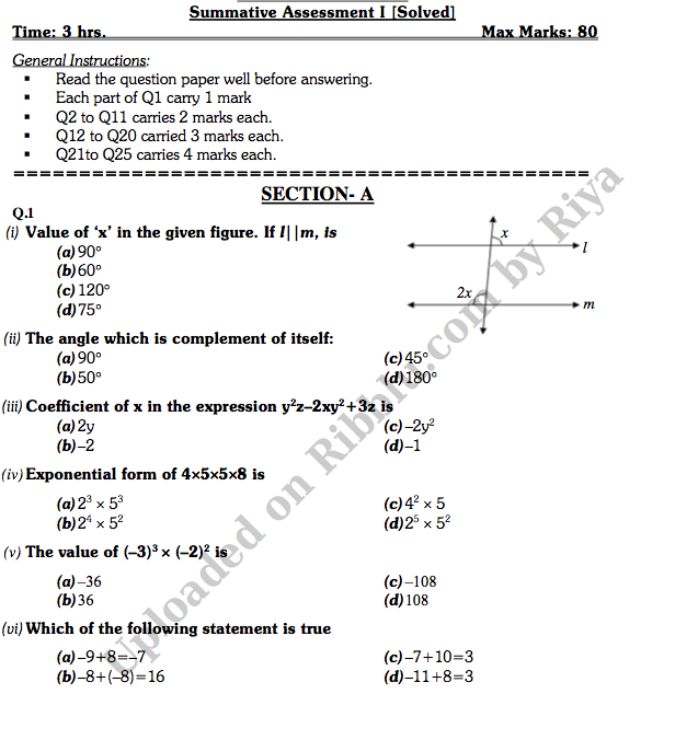 download cbse class 7 maths question papers 2020 21