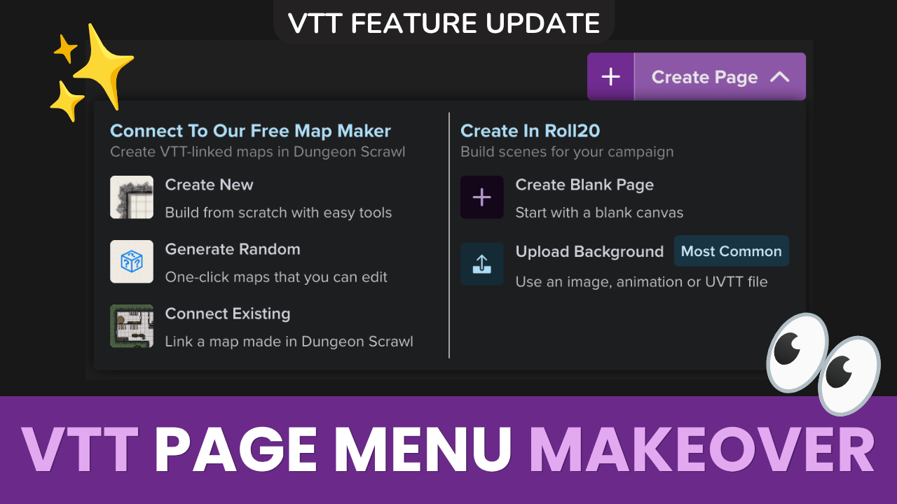 New Page Options, Including UVTT Uploads!