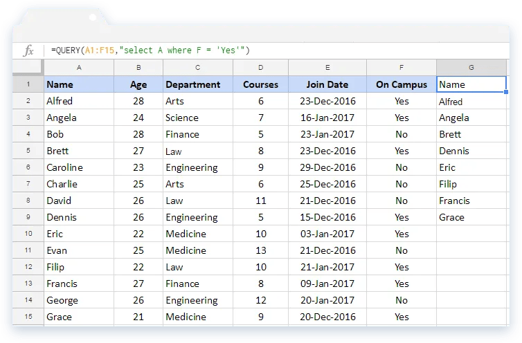 How to use the google sheets query formula