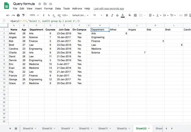 How to use the google sheets query function