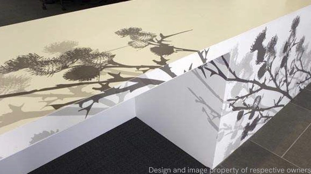 Dye Sublimation in the Scottish Environment Protection Agency’s offices at Inverdee House in Aberdeen, Scotland. Reception desk project by Keppie Design Architects; photo Simon Price. Photograph courtesy of DuPont.