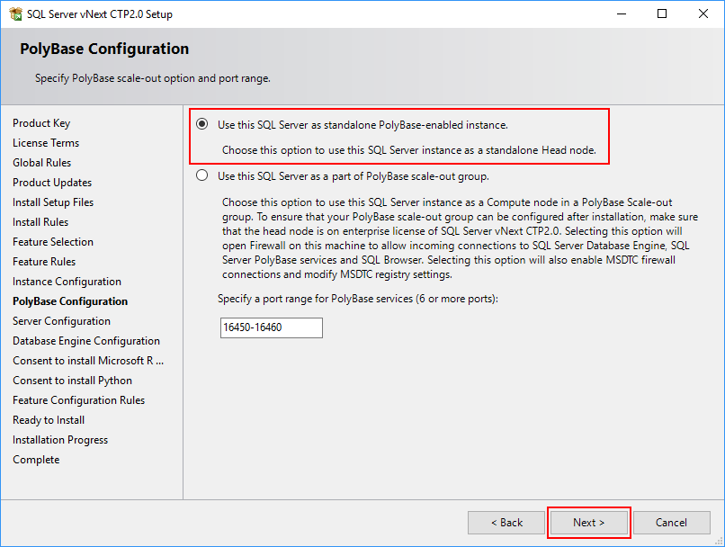 SQL Server 2019 Setup - PolyBase Configuration