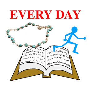 IMAGE DESCRIPTION: An open book with writing represents a journal - specifically, a meditative journal, which is an ancient time-honored ingraining technique. Above it and to the left, a chain of Death Beads used in a very recently-devised ingraining technique. Above the book and to the right (slightly overlapping) is a blue silhouette of someone running - a symbol of exercise - as the ingraining techniques are key philosophical exercises for Stoicism. Above all that are, in big red letters, the words "EVERY DAY" highlighting the importance of making it an every-day practice to use whatever regimen of ingraining techniques are found to be appropriate for you. This image is for articles in this blog pertaining to Stoic ingraining techniques - whether they be ingraining techniques that we get from the Classical Stoics, or whether they be those developed in modern times by Modern Stoics.