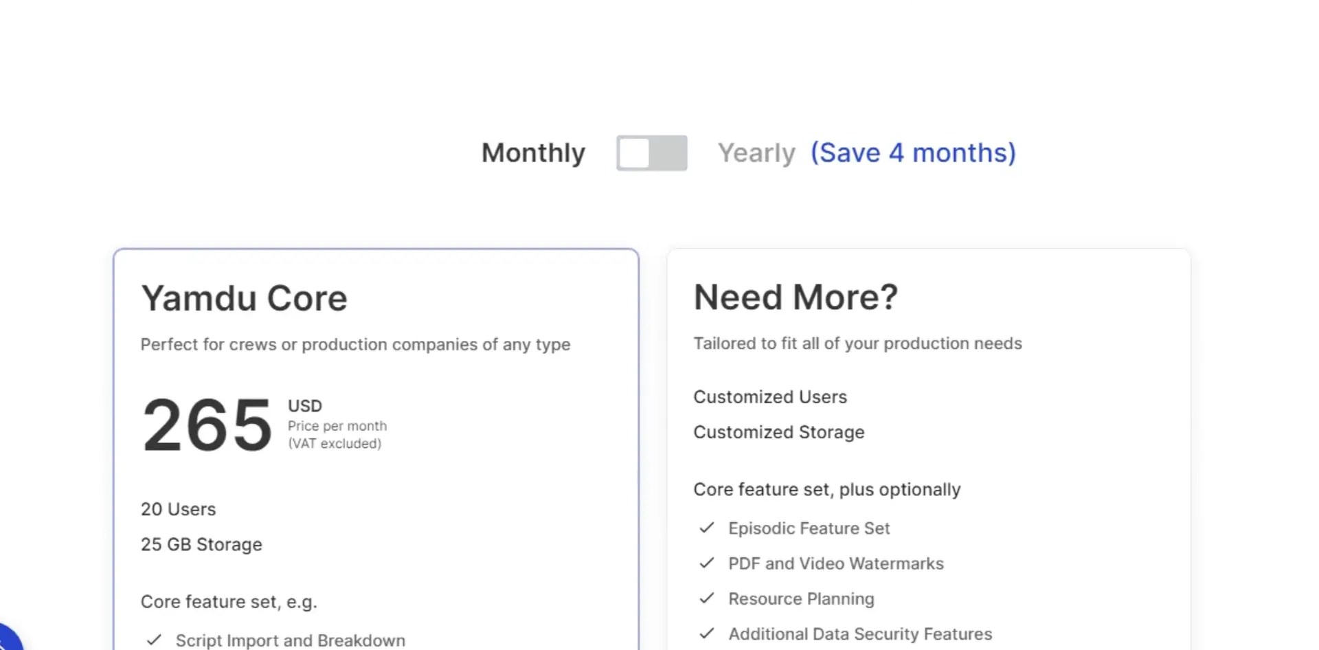 yamdu pricing vs studiovity pricing