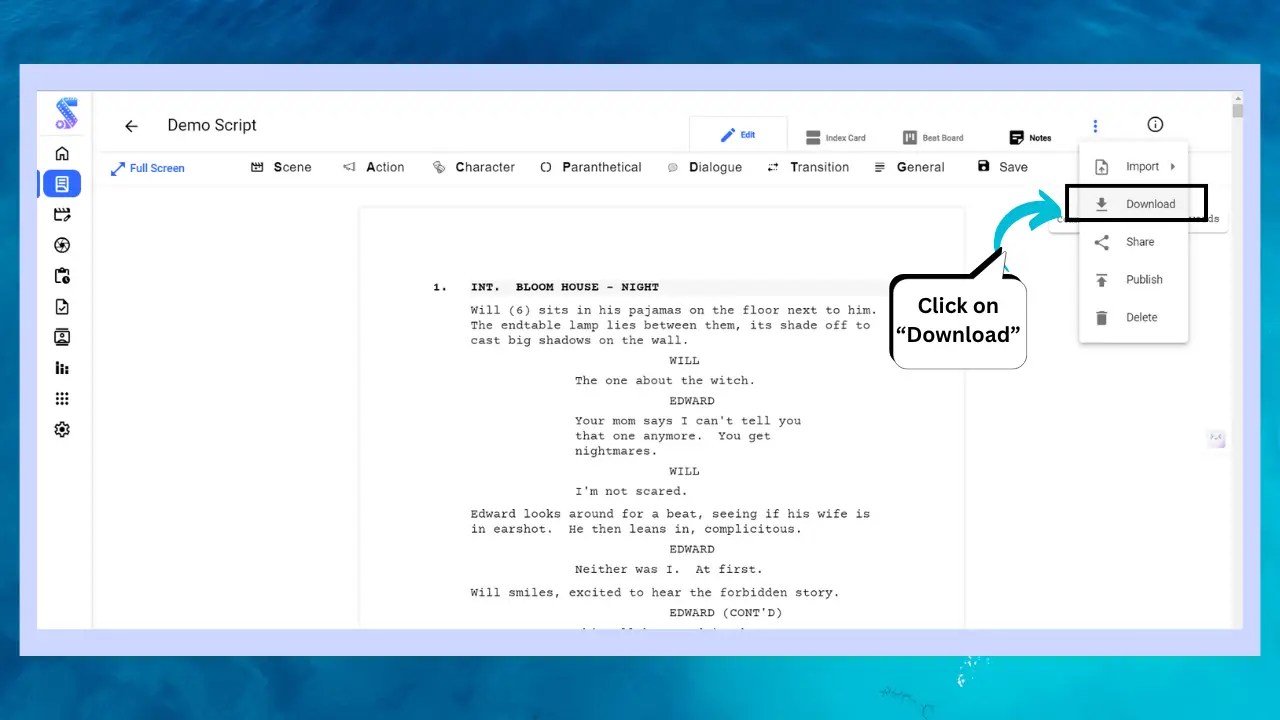 Importing FDX to PDF on Studiovity