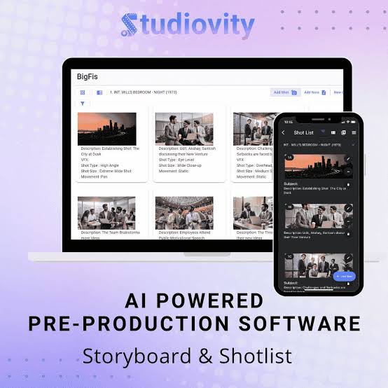 Studiovity AI powered pre-production software for storyboard and shotlist.