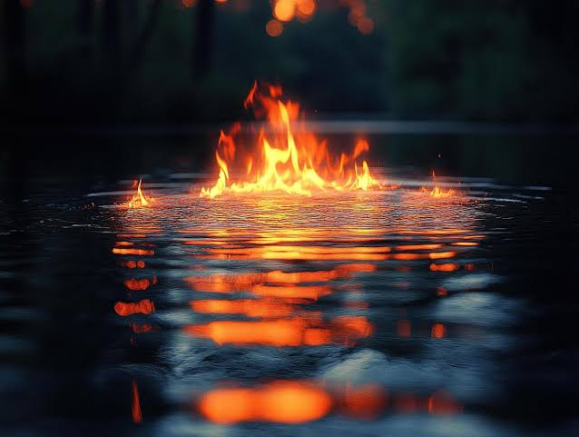 Burning fire on water