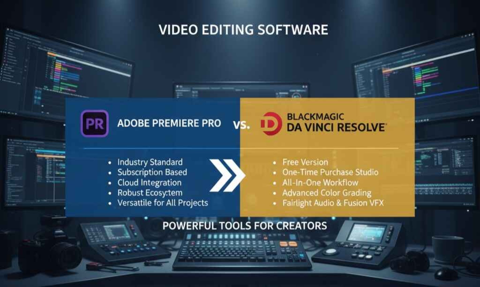 Premiere Pro vs DaVinci Resolve comparison chart for video editing software