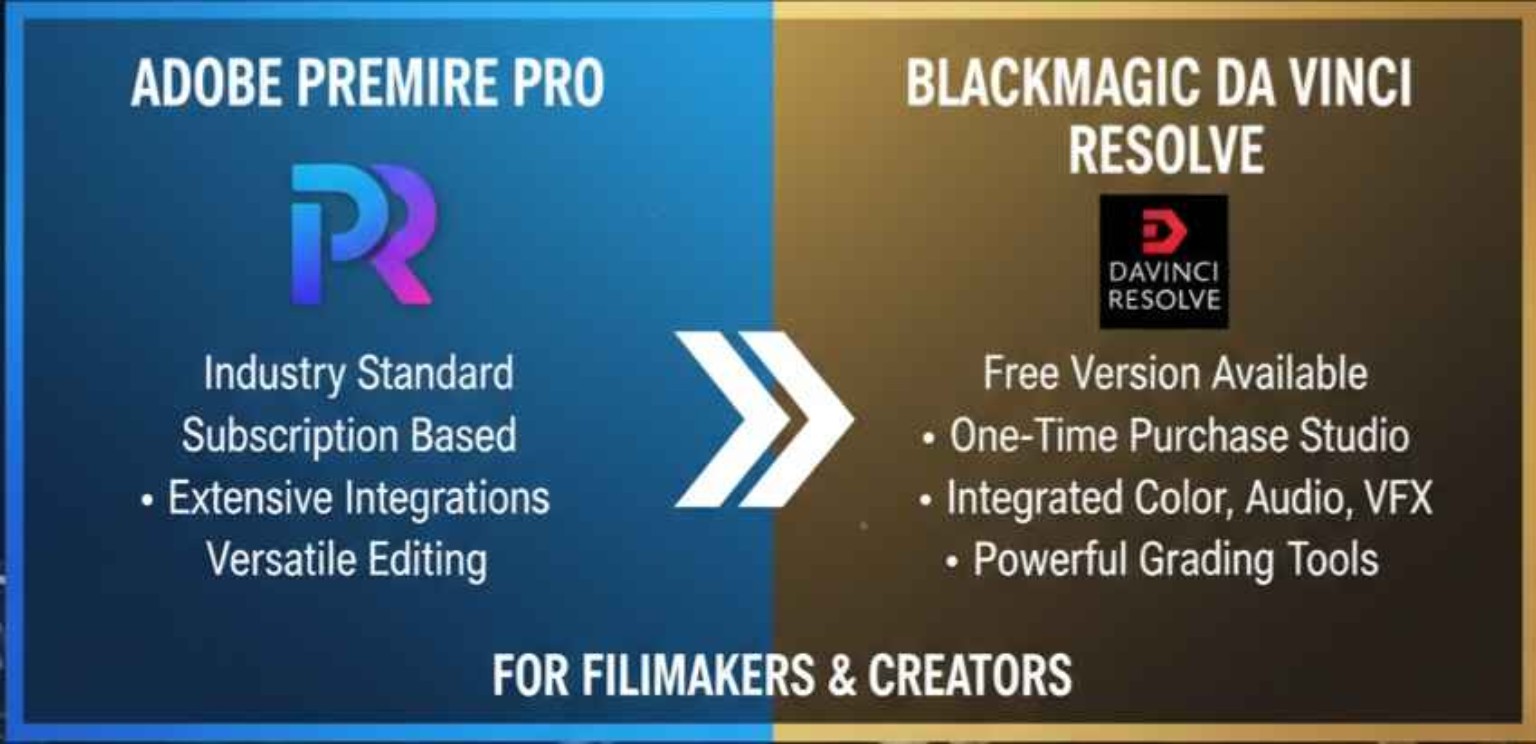 Adobe Premiere Pro vs Blackmagic DaVinci Resolve comparison for filmmakers and creators