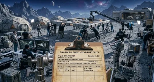 Indoor Film Production Set with Call Sheet Clipboard