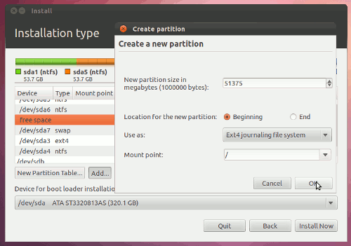 Partition Create Ext4 Installing Ubuntu 11.10 | seyma4shared
