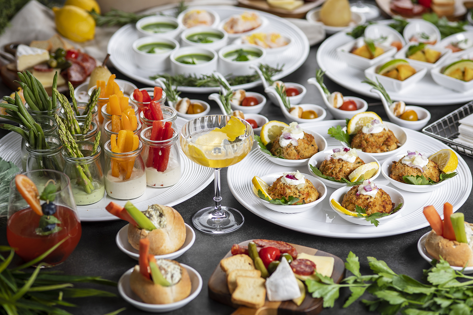 selection of mini buffet dishes for tasting