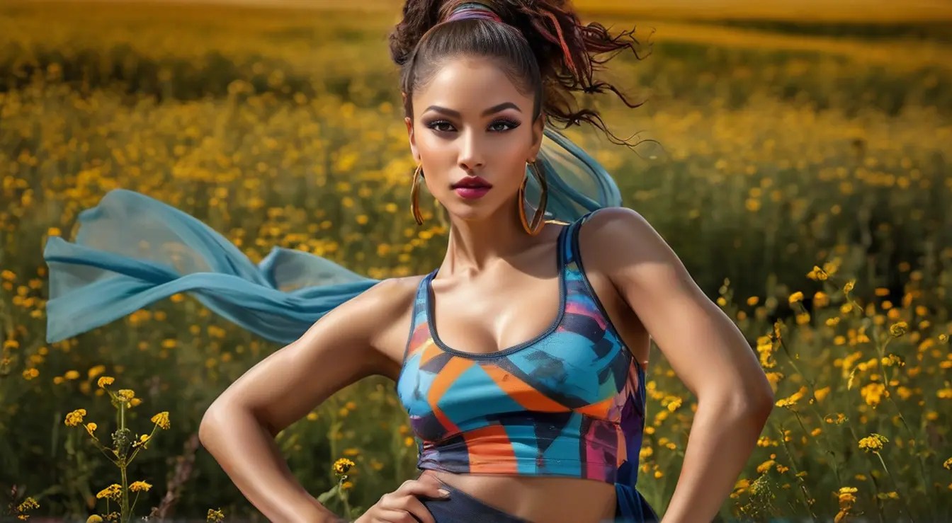 Street dancer girl in front of a sunlit field