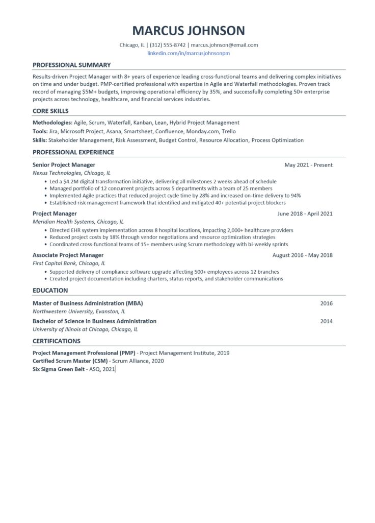 Free Project Manager Resume Template 2026 ATS Ready Examples And Example.
