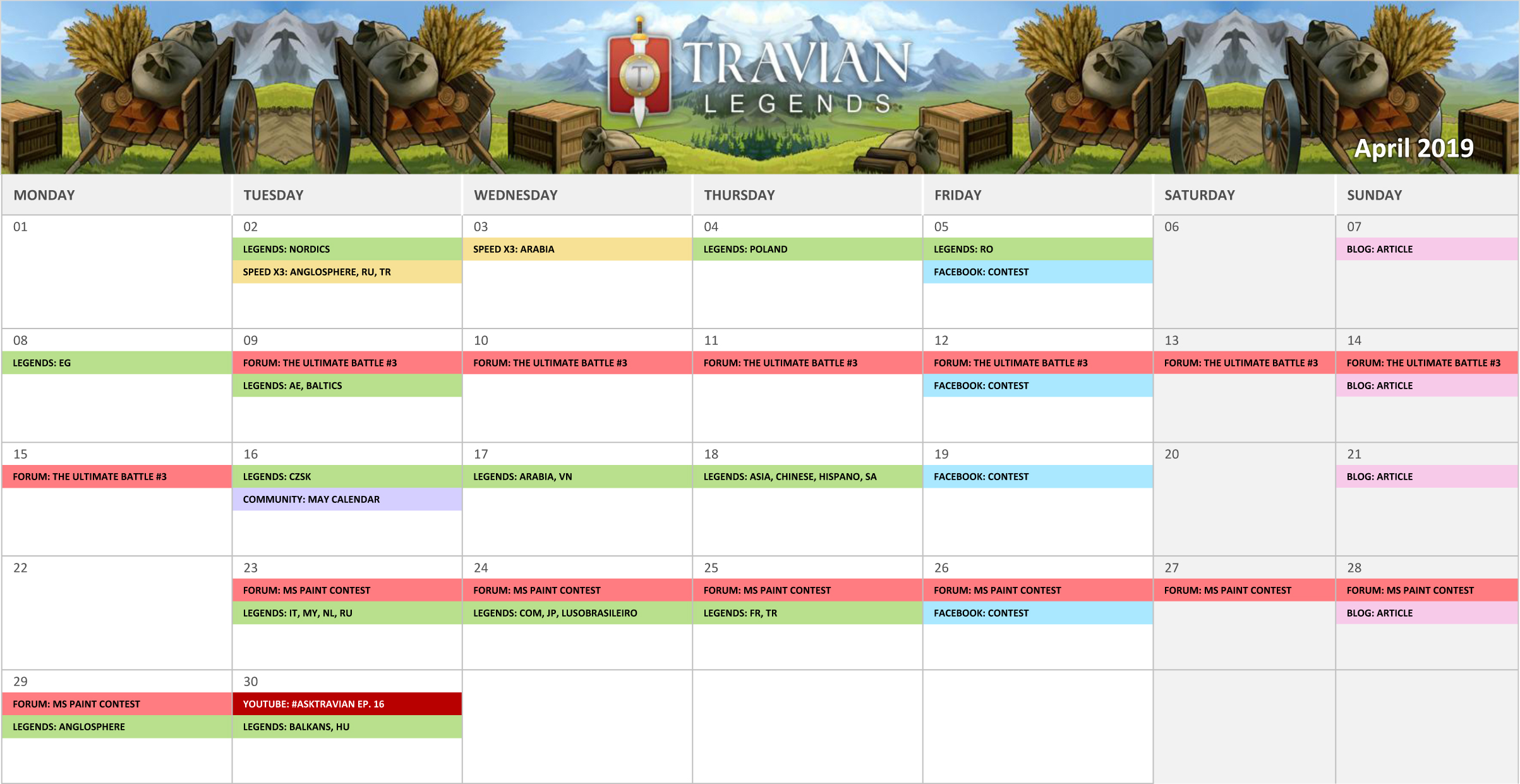 Community Calendar April 2019 r/travian
