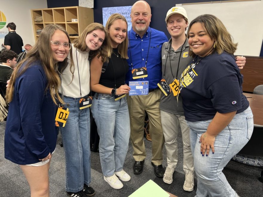 Emma Sutherland (left), Sydney Banks, Zoie Denton, Jim Tanner, Trevor Jolley and Mallori Crocker at the NIT. Photo courtesy of Jim Tanner.