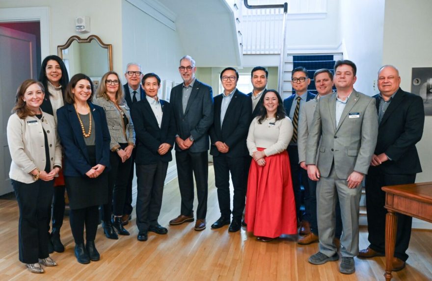 Several members of DENSO's leadership team, including CEO of DENSO North America Tomoyuki Arakawa (sixth from left), recently met with personnel from the UTC Research Institute and UTC executives during a visit to campus. Photo courtesy of UTC Research Institute.