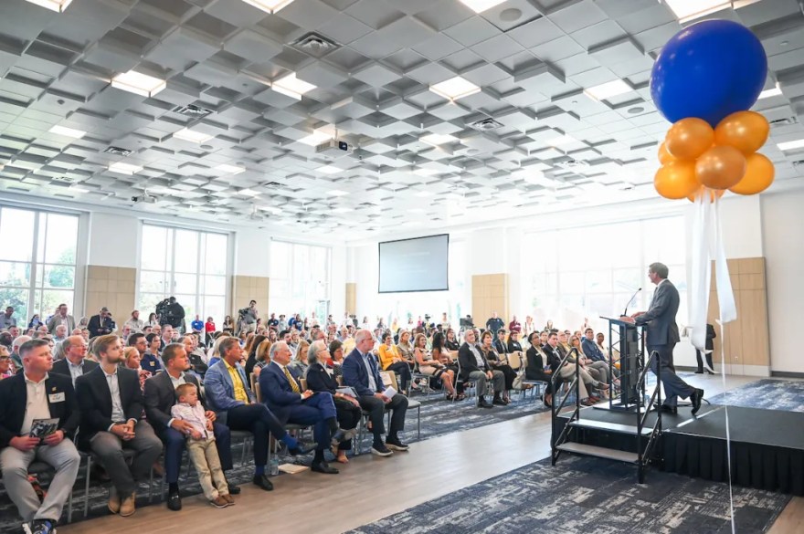 Chancellor Steven R. Angle delivers his annual State of the University address Sept. 16 in the Wolford Family Athletic Center.