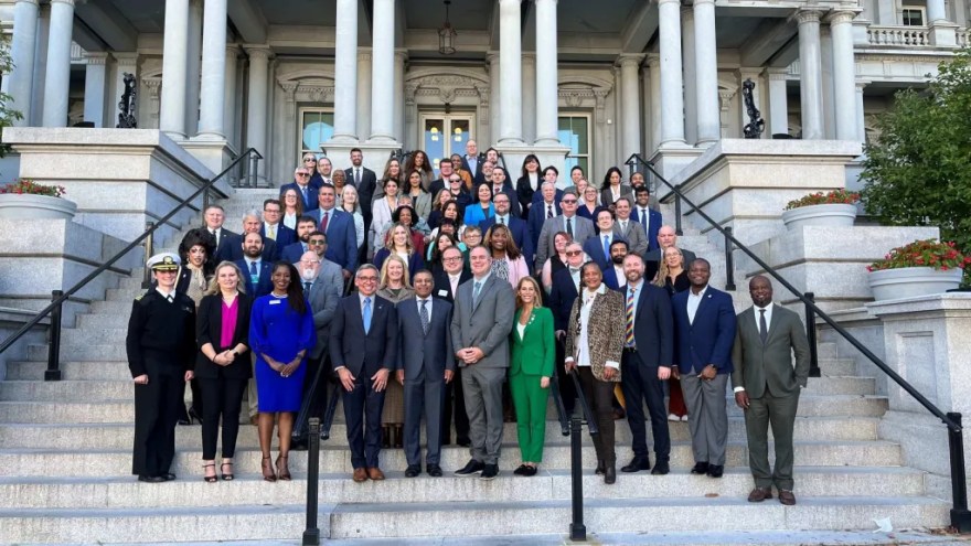 Attendees at the White House Challenge to Save Lives from Overdose Event, on the steps of the Eisenhower Executive Office Building. Photo by Fred Dubon.