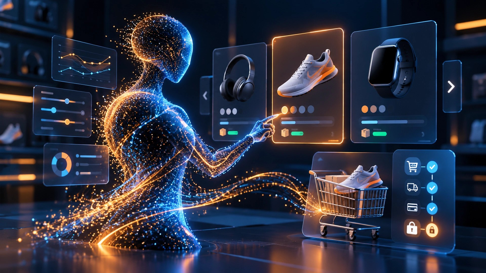 Criador produzindo vídeo de produto conectado a elementos de descoberta e compra online