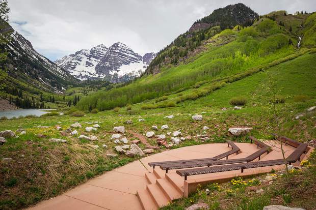 Maroon Bells Amphitheater near Aspen, in Maroon Bells, Colorado. Maroon Bells Mountain Wedding Venue.