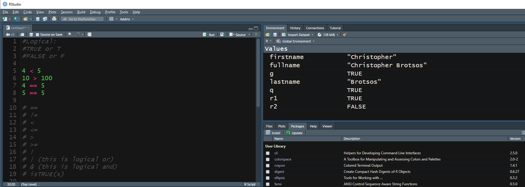 R Studio Logical Operators