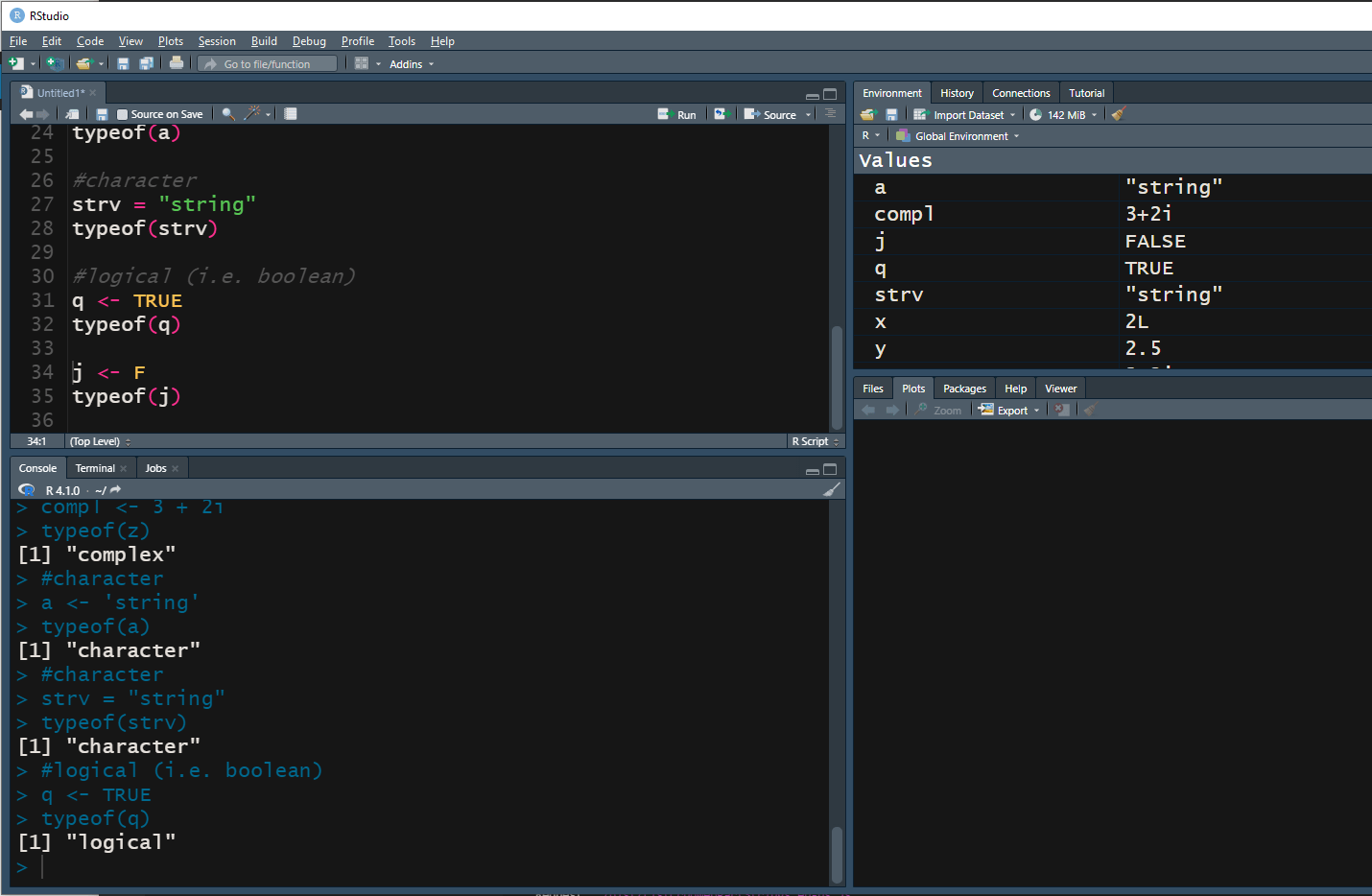R Studio variables demo.