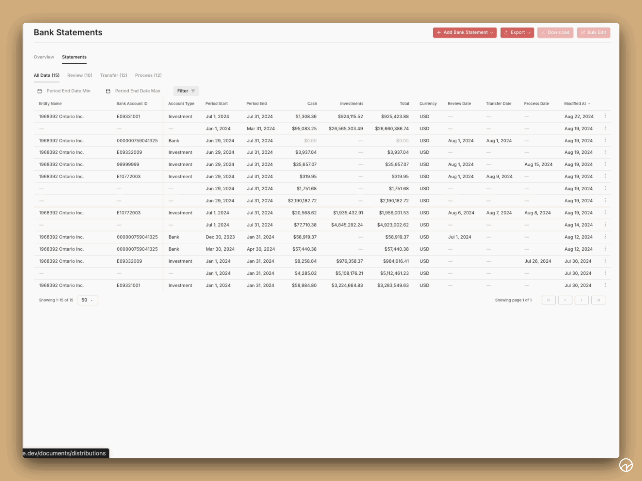 Mantle Portal: Bank Statement Processing