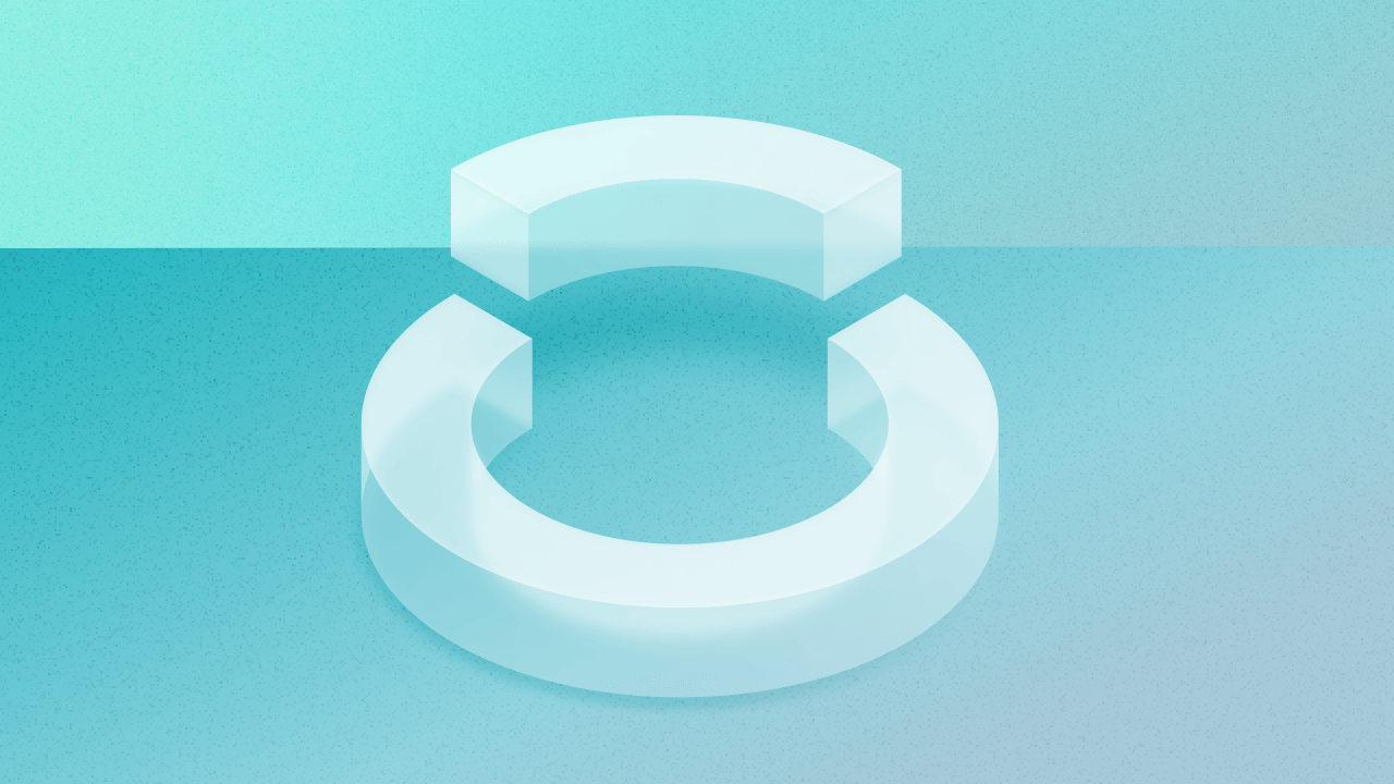 A 3D circle highlighted on a blue and green background with a distinct separated section