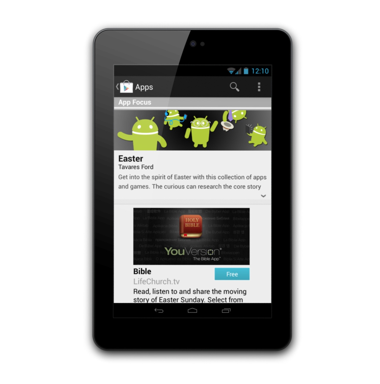 The bible app for android, featured in the google play store